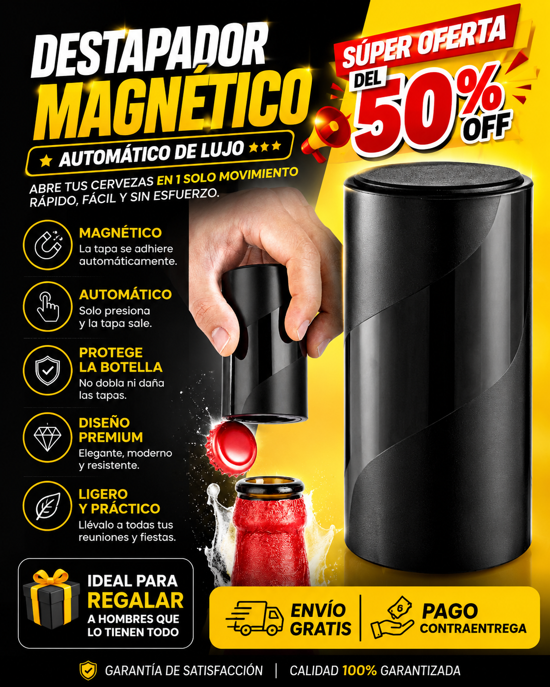 🍻 Destapador Magnético Automático de Lujo 🔥 ✨ La forma más rápida, divertida y elegante de abrir tus cervezas.