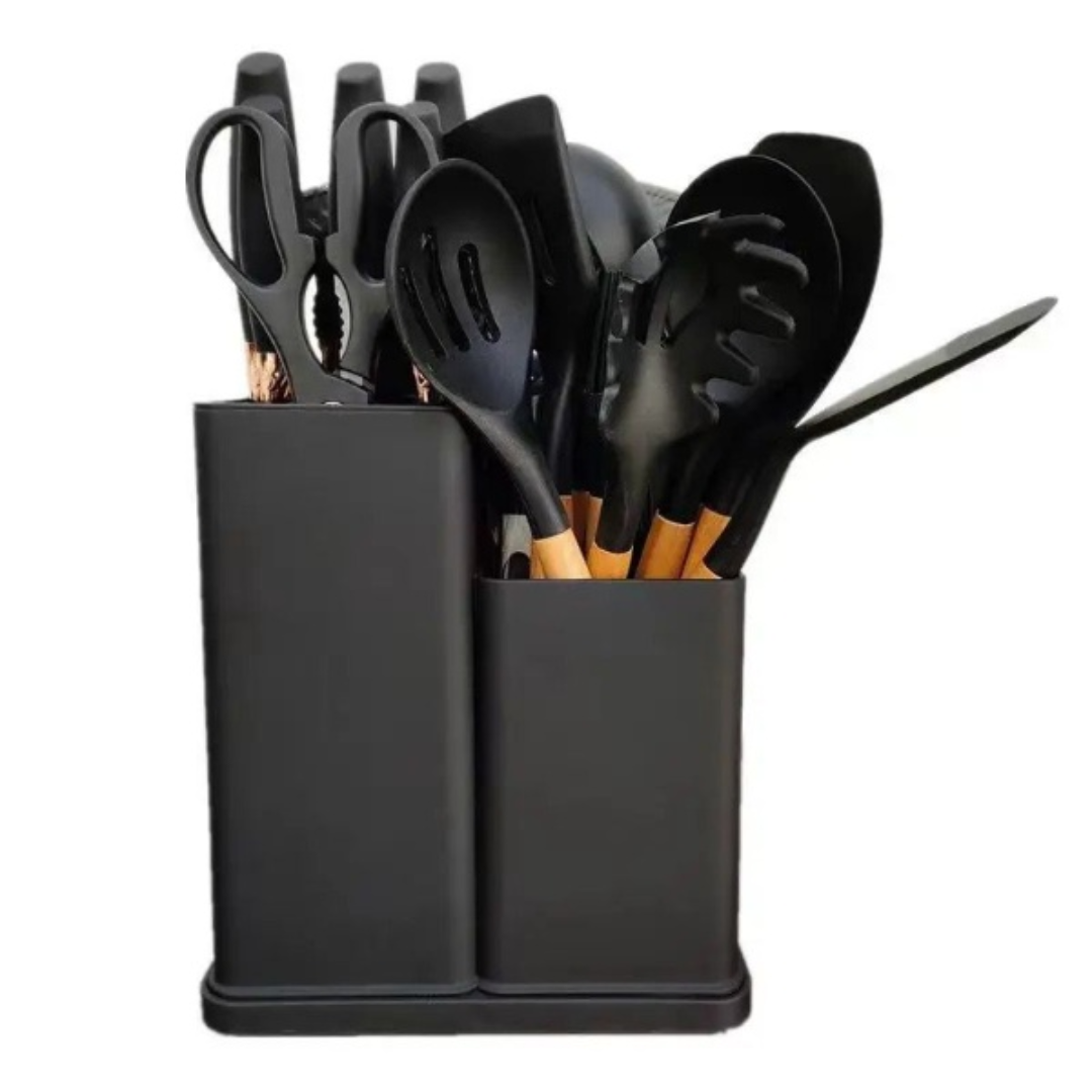 🍳✨ Set de Utensilios de Cocina Madera & Silicona – 19 Piezas