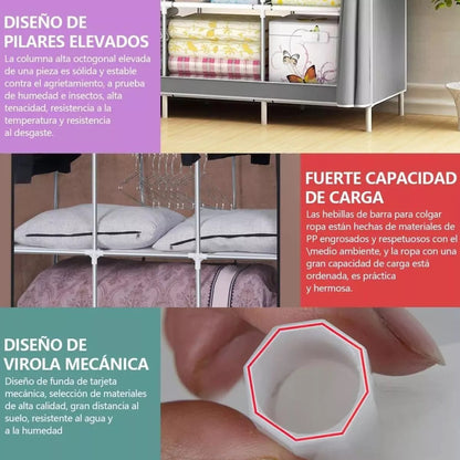 Combo Armario 3 Puestos + Zapatero Metálico 6 Niveles – Organización Total para tu Hogar