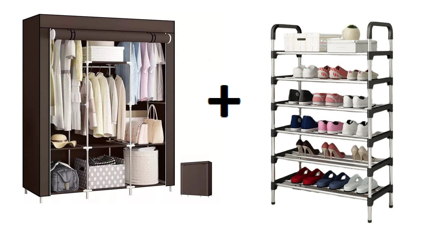 Combo Armario 3 Puestos + Zapatero Metálico 6 Niveles – Organización Total para tu Hogar
