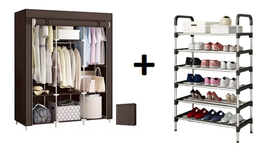 Combo Armario 3 Puestos + Zapatero Metálico 6 Niveles – Organización Total para tu Hogar