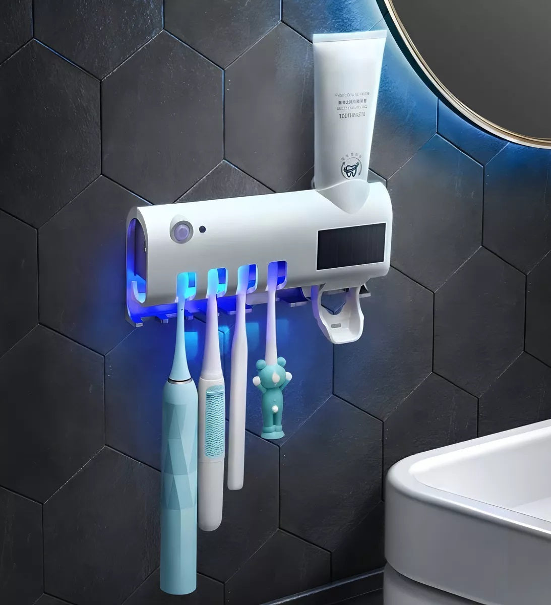 Dispensador de Crema Dental + Soporte Esterilizador de Cepillos UV