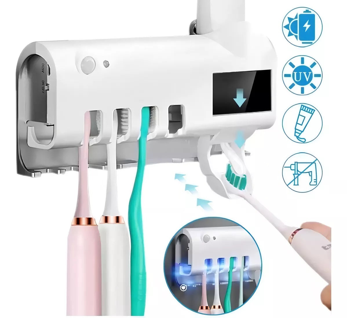 Dispensador de Crema Dental + Soporte Esterilizador de Cepillos UV