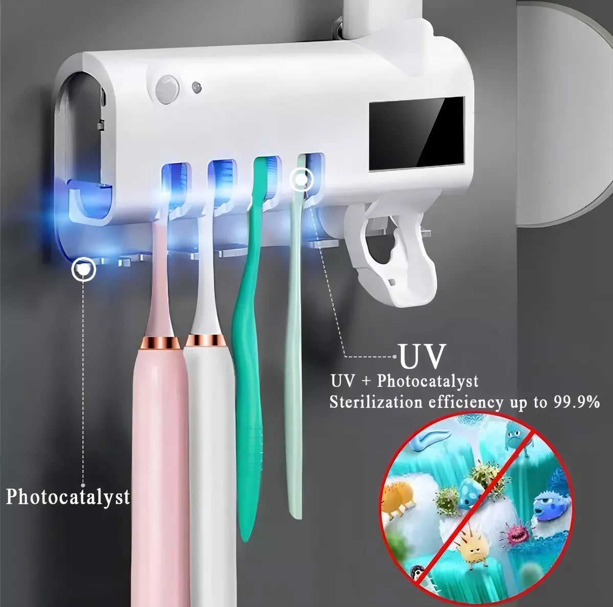 Dispensador de Crema Dental + Soporte Esterilizador de Cepillos UV