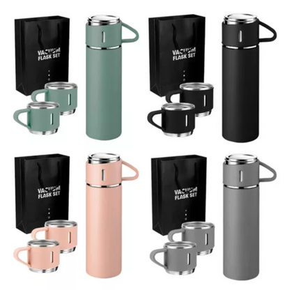 🥤✨ TERMO + 3 TAZAS PORTÁTIL EN ACERO INOXIDABLE