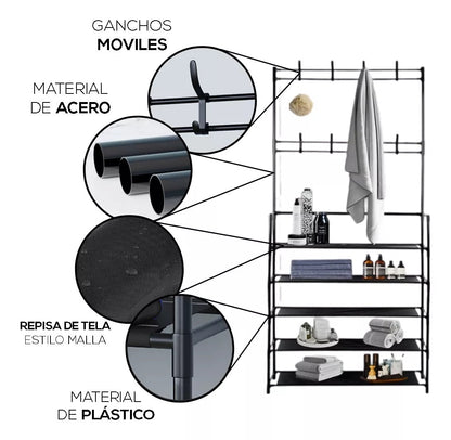 Zapatero Perchero Ganchos Organizador Metálico 5 Niveles – Color Negro