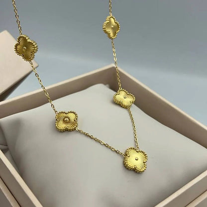 ✨🍀 COLLAR VINTAGE 5 TRÉBOLES CHAPADO EN ORO 18K 🍀✨ 🎁 Incluye Hermosa Caja de Regalo 🎁