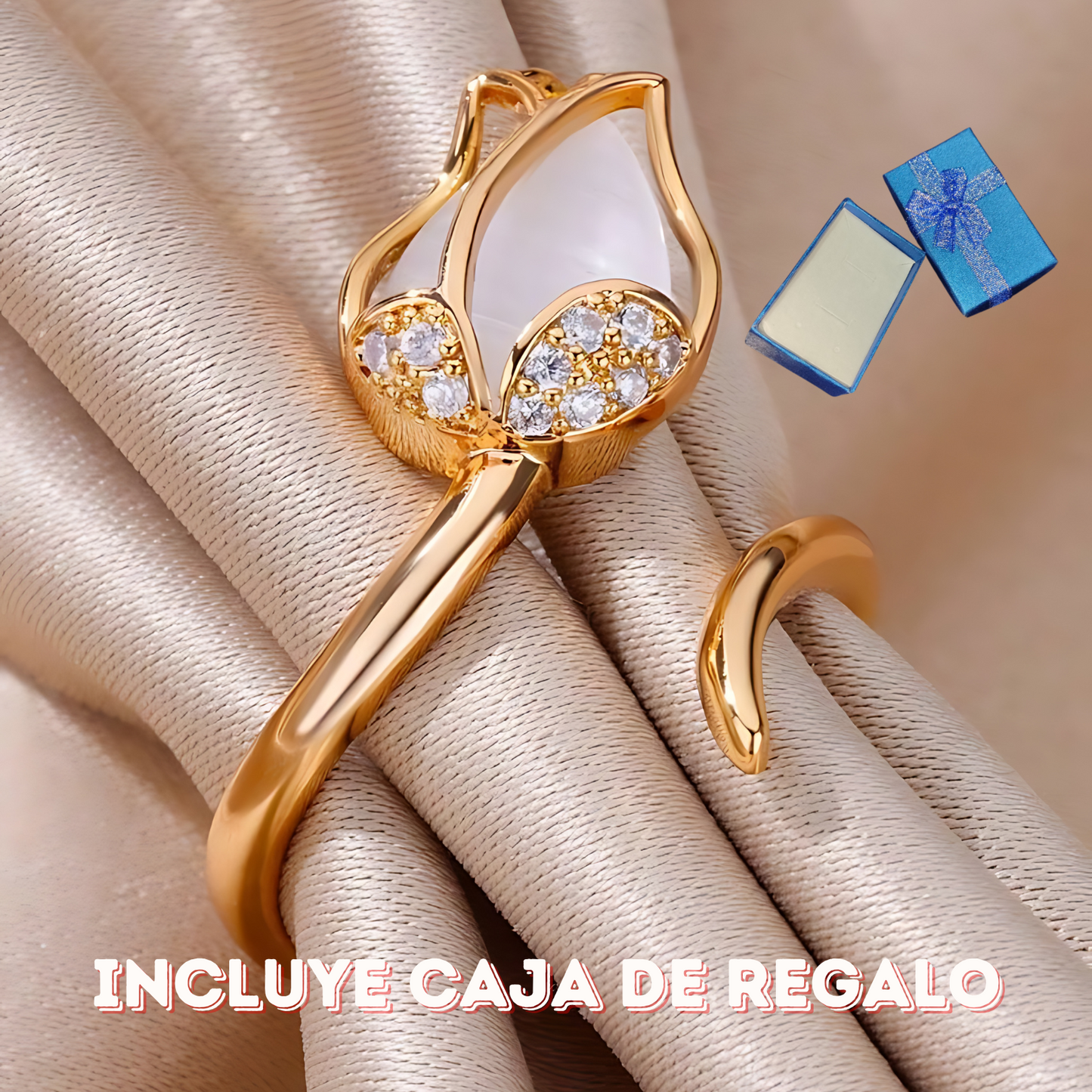 🌷 Anillo Flor Tulipán + Caja de Regalo 🎁  ✨ Un anillo delicado, elegante y lleno de brillo que hará sentir especial a quien lo use.