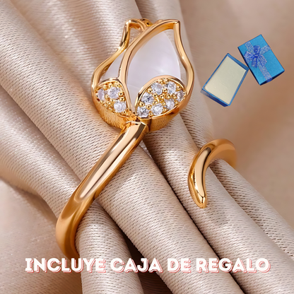 🌷 Anillo Flor Tulipán + Caja de Regalo 🎁  ✨ Un anillo delicado, elegante y lleno de brillo que hará sentir especial a quien lo use.