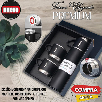 🖤 Termo con 3 Tazas – Comparte Momentos en Cualquier Lugar