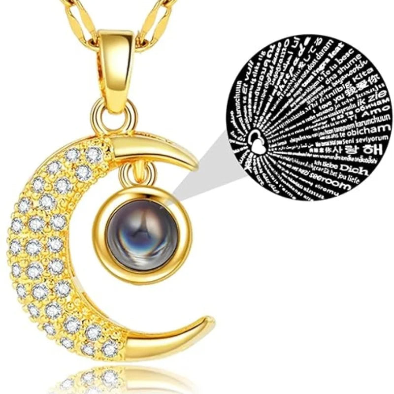 🌙✨ COLLAR LUNA “TE AMO EN 100 IDIOMAS” – EL REGALO MÁS ROMÁNTICO Y ESPECIAL ✨💖