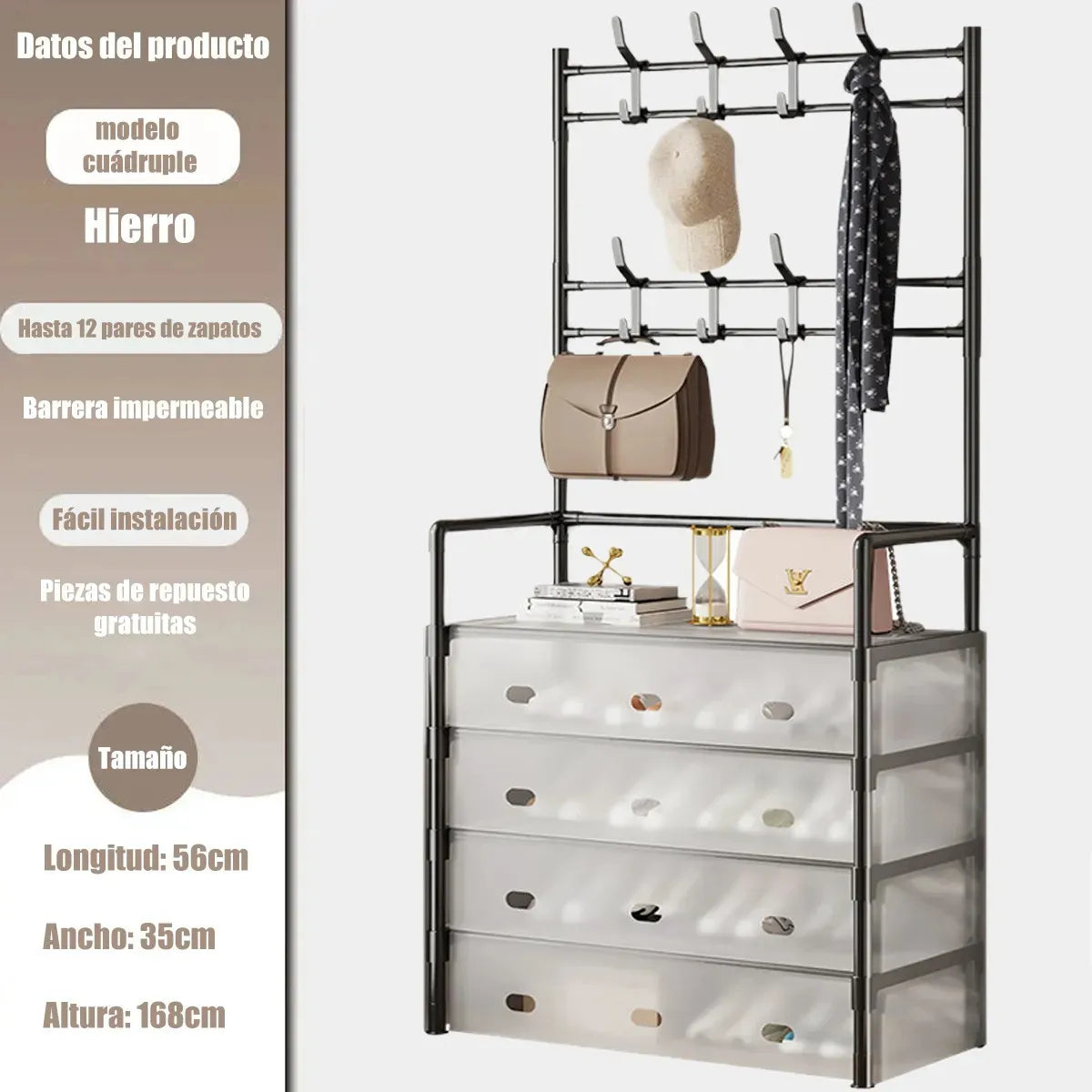 👟🧥 Zapatero + Perchero Organizador 4 Niveles