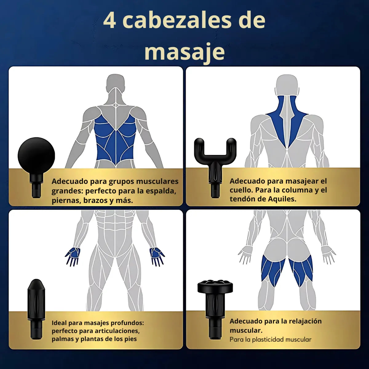Pistola De Masaje De Percusión 4 En 1