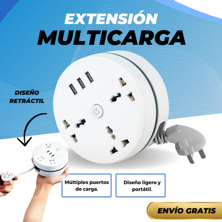 Extensión Multicarga Retráctil USB 180 cm