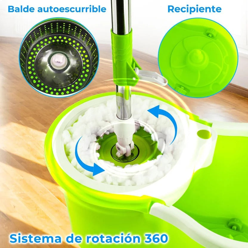 Trapero Giratorio Grande 360° – Incluye 3 Mopas