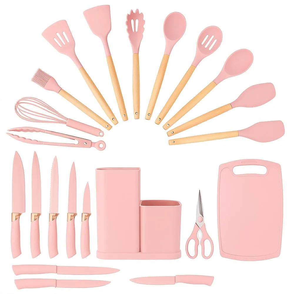 🍳✨ Set de Utensilios de Cocina Madera & Silicona – 19 Piezas