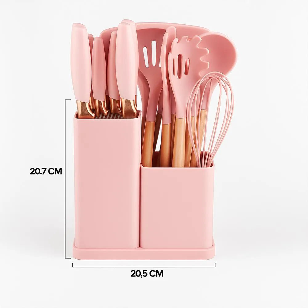 🍳✨ Set de Utensilios de Cocina Madera & Silicona – 19 Piezas