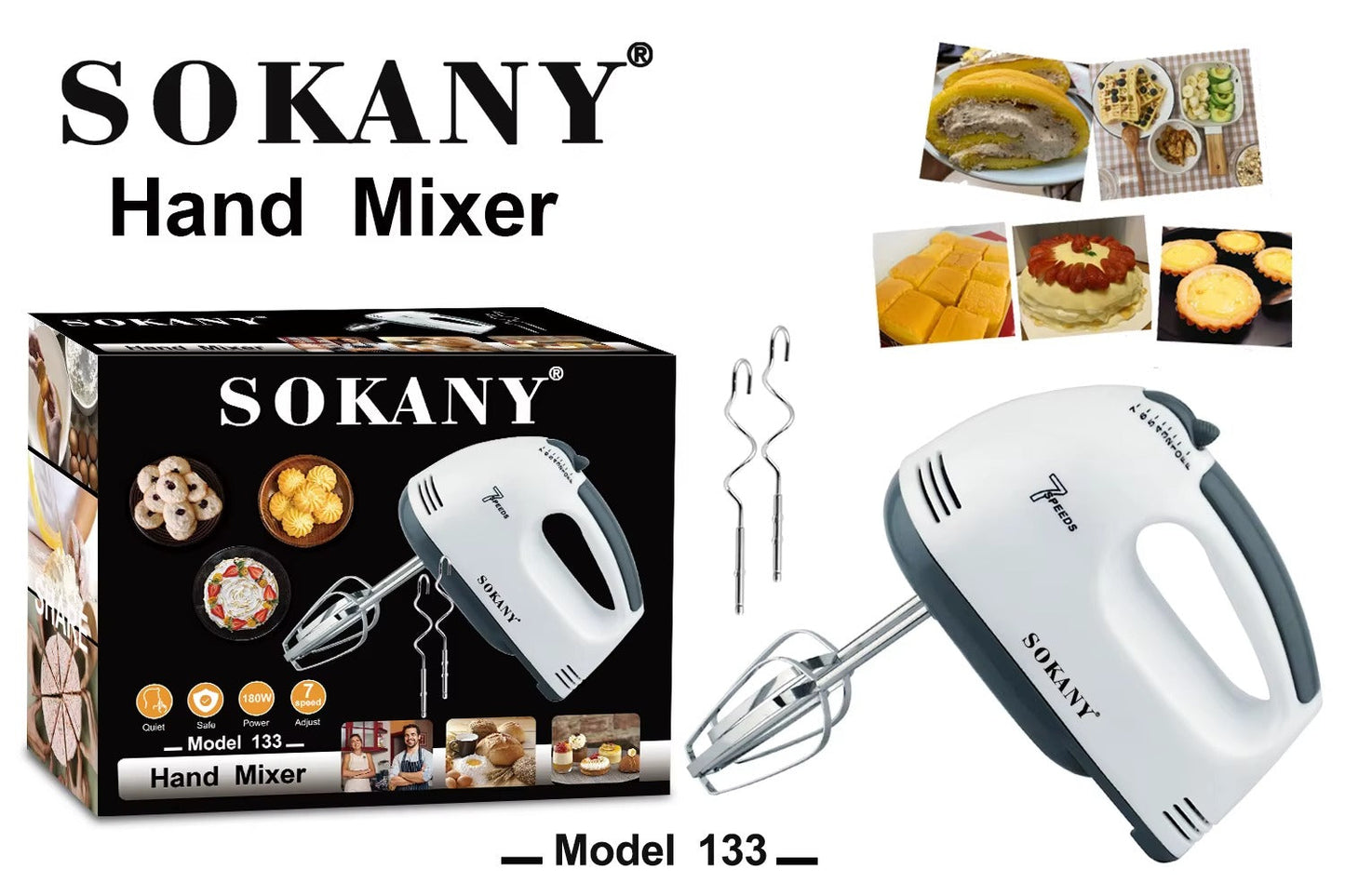 🍰⚡Batidora de Mano Eléctrica Sokany 7 Velocidades