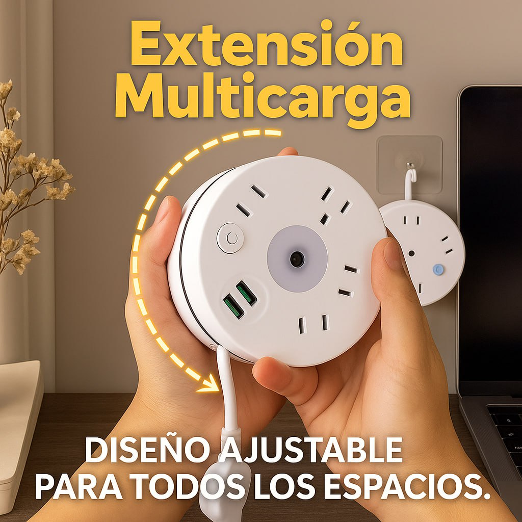 Extensión Multicarga Retráctil USB 180 cm